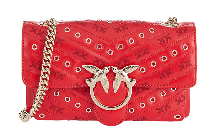 PINKO Cow Leather Crossbody Bird Bag, Swallow Bag, Shoulder Bag Women's Red