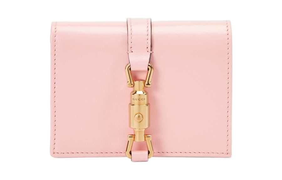 GUCCI Jackie 1961 Ostrich Leather Clutch Wallet, Card Holder Small Women's Pink