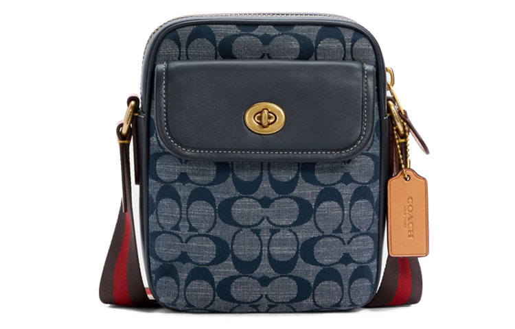 COACH Heritage Cotton With Calfskin Shoulder Bag, Crossbody Bag Small Men's Denim Blue