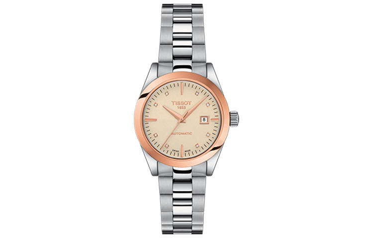 TISSOT Mingyuan Collection Automatic Mechanical Movement Women's Watch 29mm Gold Dial Stainless Steel Case
