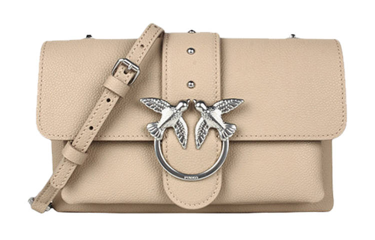 PINKO Cow Leather Portable Crossbody Bag, Shoulder Bag Women's Light Khaki