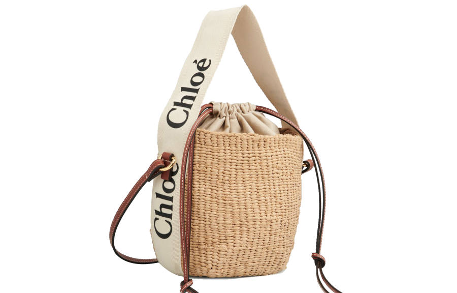 Chloé Chloe Woody Leather Patchwork With Natural Fiber Basket Bag Crossbody Bag Handbag Small Women's Brown