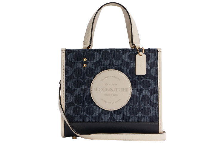 COACH Dempsey Fabric With Leather Tote Bag, Shopping Bag, Shoulder Bag, Crossbody Bag, Handbag Small Women's Denim Blue