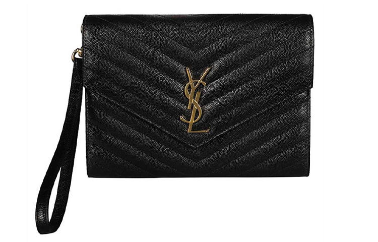 SAINT LAURENT Leather Clutch Women's Black