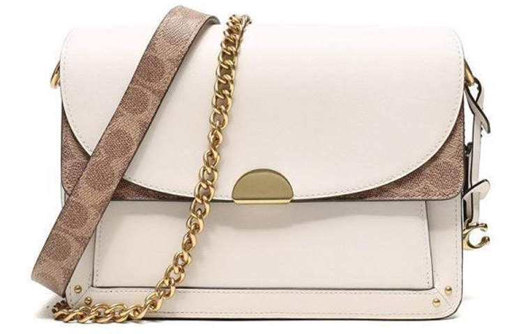 COACH Dreamer Chain Canvas With Leather Shoulder Bag, Crossbody Bag Large Women's White & Brown Monogram
