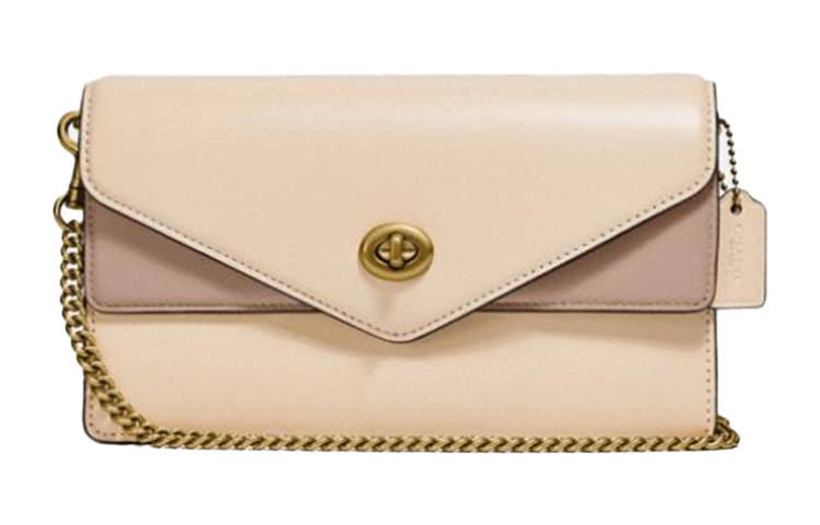 COACH Aster Leather Envelope Bag, Shoulder Bag, Crossbody Bag Women's Beige & Dusty Pink
