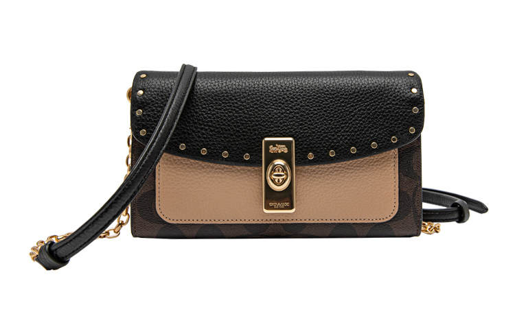 COACH Lane Coated Canvas With Leather Crossbody Bags Women's Brown Taupe