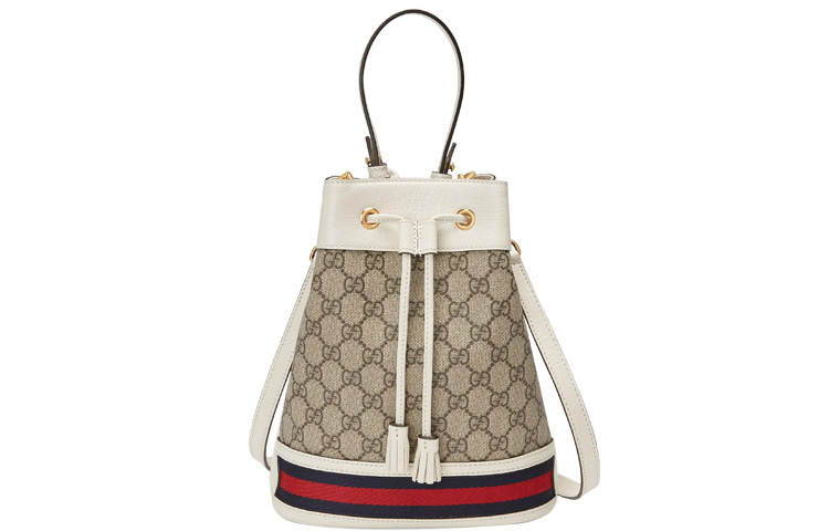 GUCCI Canvas With Leather Bucket Bag, One Shoulder Handbag, Crossbody Bag Small Women's Ebony/White