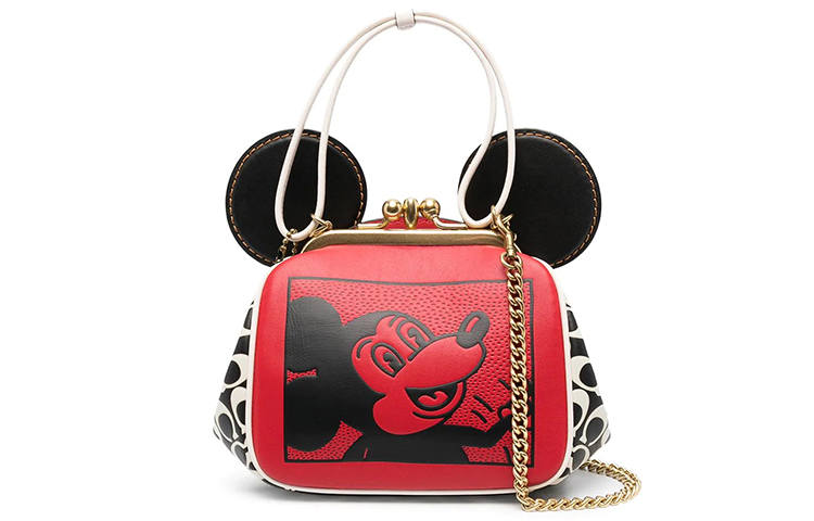 COACH Disney Collaboration X Keith Haring Collaboration Kisslock Cow Leather Handbag Small Women's Red