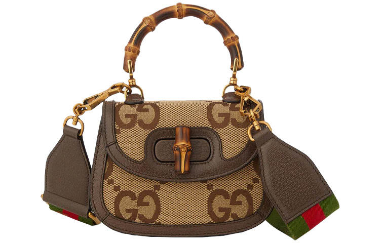 GUCCI Bamboo 1947 Canvas With Leather Trim Bamboo Bag Handbag, Shoulder Bag Mini Women's Multicolor