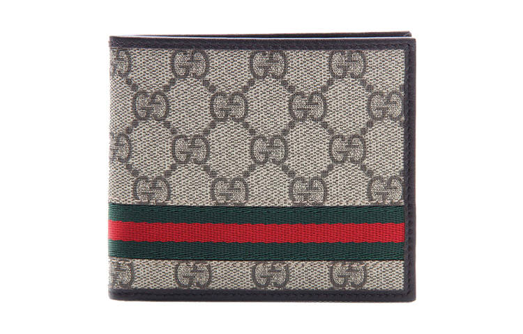 GUCCI Canvas With Leather Wallet Men's Ebony & Brown