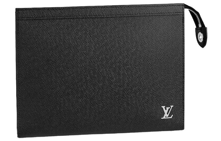 LOUIS VUITTON Pochette Voyage Taïga Cow Leather Clutch Toiletry Bag, Toiletry Bag Medium Men's Black