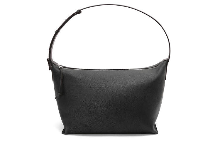 LOEWE Cubi Zip Closure Grain Cow Leather Lunch Bag, Clutch, Shoulder Bag Men's Black
