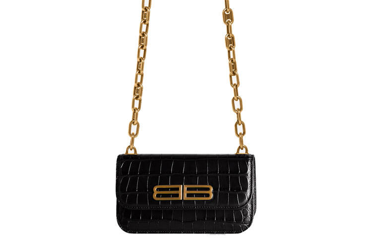 Balenciaga Gossip Cow Leather Chain Bag, Shoulder Bag, Crossbody Bag Extra Small Women's Black