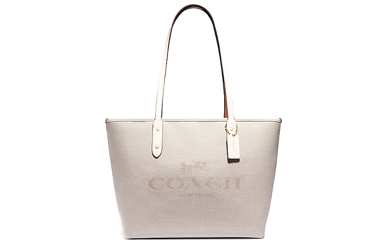 COACH City Zip Tote Fabric With Cow Leather Tote Bag, Shopping Bag, Tote Handbag, Shoulder Bag Women's Pure White