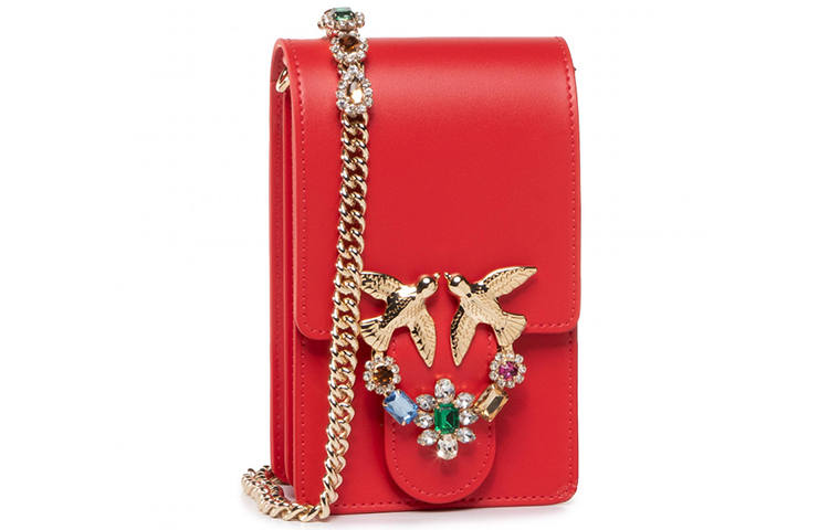 PINKO Leather Swallow Bag, Shoulder Bag, Crossbody Bag Women's Red