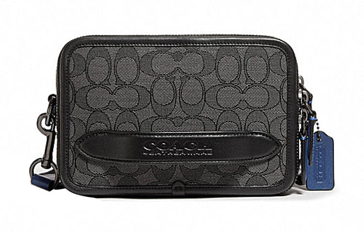 COACH Charter Calfskin Textile Small Square Bag Shoulder Bag, Crossbody Bag Regular Men's Black