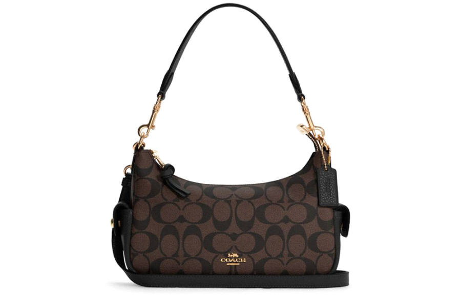 COACH Pennie Canvas With Leather Shoulder Bag, Crossbody Bag, Handbag Medium Women's Dark Brown