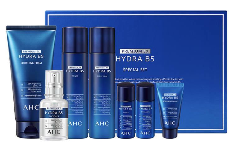 A.H.C B5 Hyaluronic Acid Skincare Sets Moisturizing, Repairing, Hydrating, Exfoliating Seven Piece Set