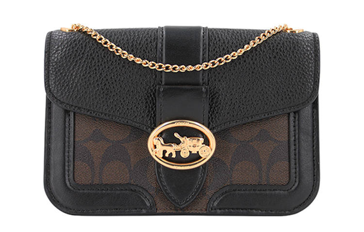 COACH Georgie Leather Small Square Bag Shoulder Bag Small Women's Dark Brown Monogram