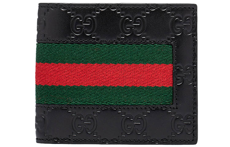 GUCCI Leather Wallet Regular Men's Black Red Green Stripes