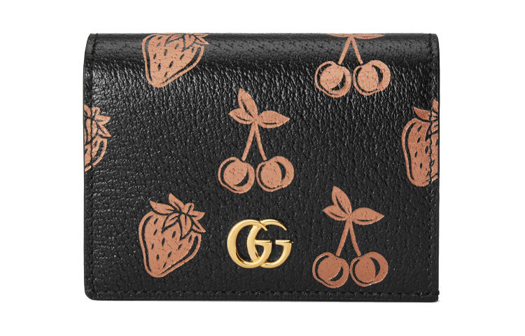 GUCCI GG Marmont Leather Card Holder, Wallet Regular Women's Black