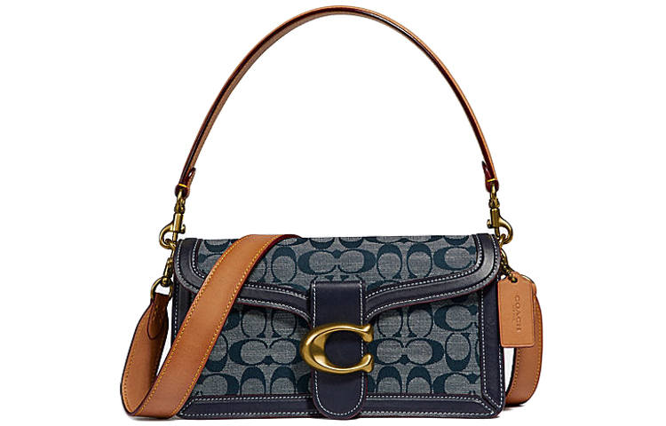 COACH Tabby Calfskin With Leather Wine God Bag, Handbag, Crossbody Bag Medium Women's Denim Blue