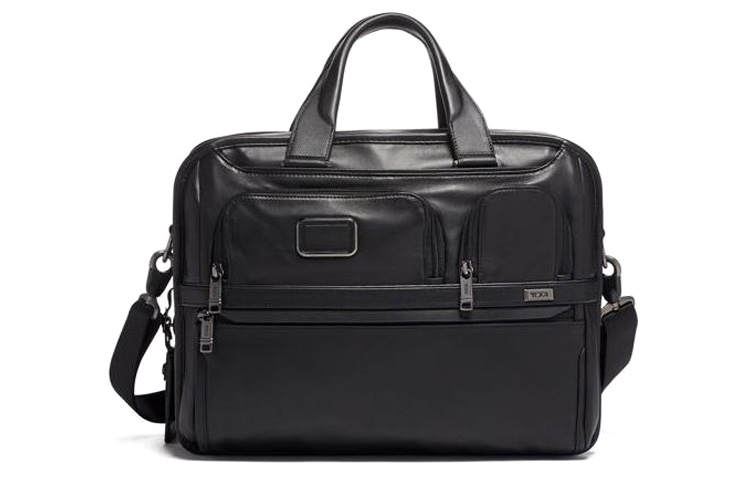 TUMI TUMI Organizer Leather Briefcase Unisex Black
