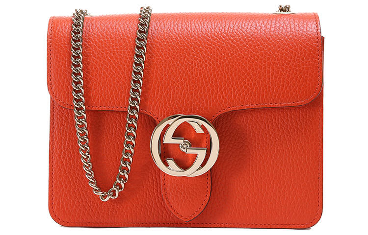 GUCCI Litchi Grain Leather Messenger Bag, Trunk Bag, Crossbody Bag, Shoulder Bag Small Women's Orange