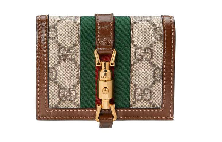 GUCCI Jackie 1961 Canvas With Leather Clutch Wallet Small Women's Green Brown Multicolor
