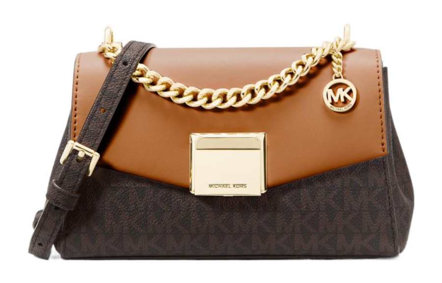 MICHAEL KORS Lita Canvas Crossbody Bags Women's Brown & Dark Brown