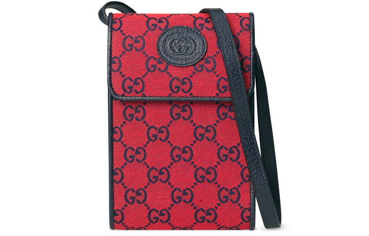 GUCCI Leather Logo Canvas With Leather Shoulder Bag, Crossbody Bag, Canvas Bag, Cell Phone Pouch Mini Unisex Red/Blue