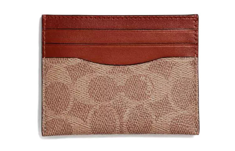COACH Card Case Artificial Leather With Cow Leather Card Holder Men's Tan/Rusty