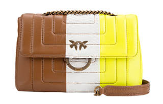 PINKO Cow Leather Shoulder Bag Women's Yellow & White & Brown