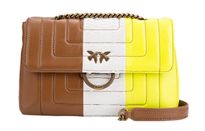 PINKO PINKO Cow Leather Shoulder Bag Women's Yellow & White & Brown