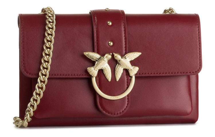 PINKO SIMPLY Cow Leather Crossbody Bag, Shoulder Bag Mini Women's Burgundy