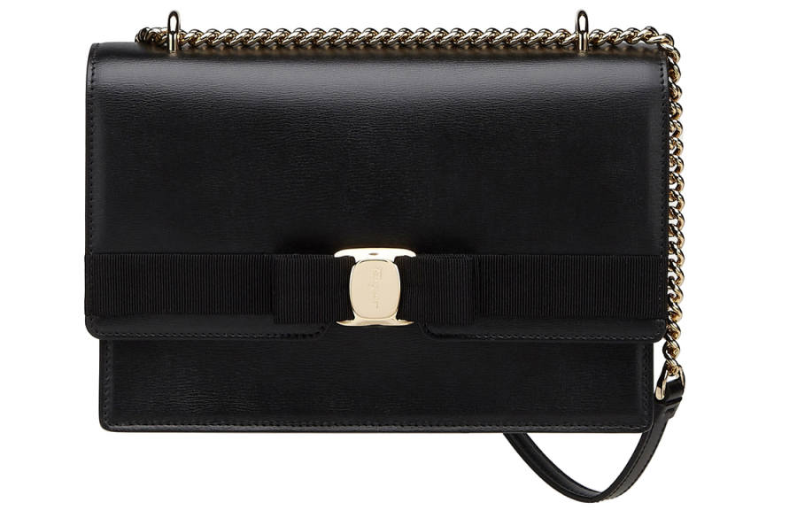 FERRAGAMO Vara Commute Cow Leather Bowknot Bag Shoulder Bag Women's Black