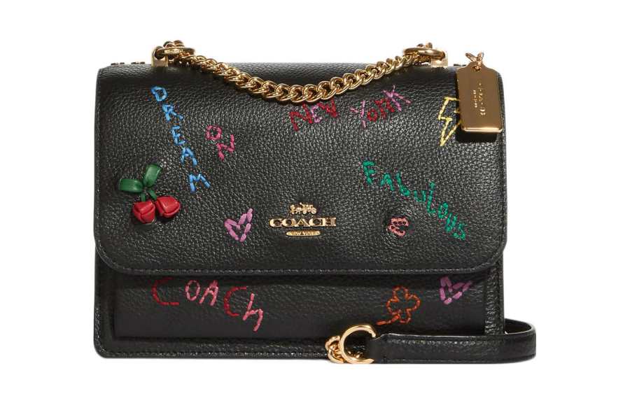 COACH Diary Embroidery Collaboration Klare Leather Trunk Bag, Shoulder Bag, Crossbody Bag Small Women's Black