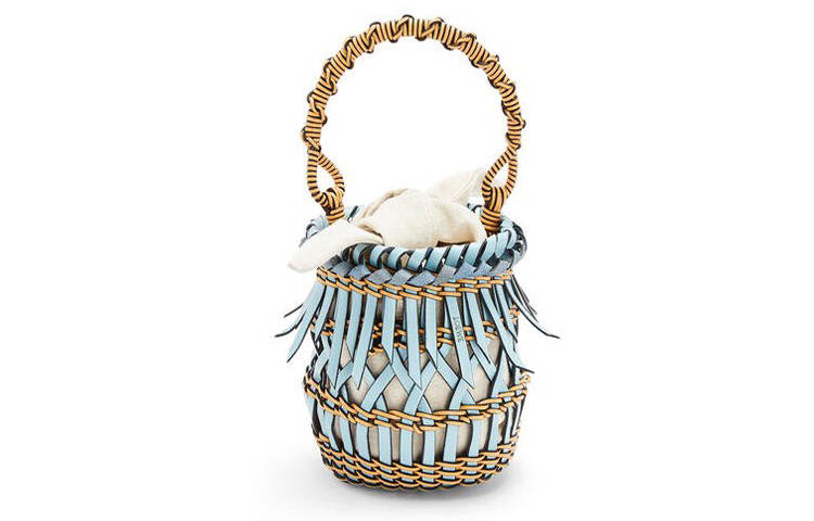 LOEWE Fringe Calfskin Bucket Bag Handbag Small Women's Light Blue/Honey