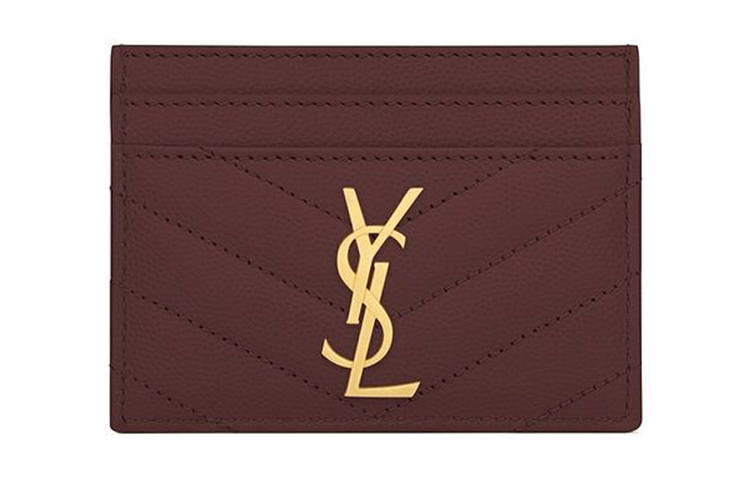 SAINT LAURENT Cassandre Quilting Cow Leather Card Holder Card Holder Women's Dark Red