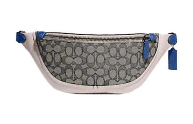 COACH League Cow Leather Fanny Pack Large Women's Dark Gray White Blue Multicolor