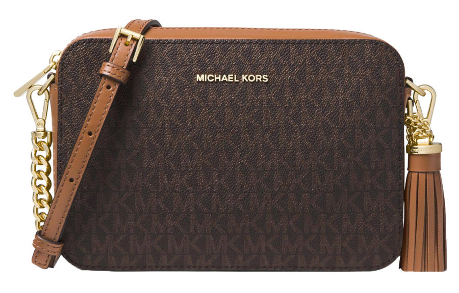 MICHAEL KORS Jet Set Cow Leather Camera Bag Crossbody Bag Medium Women's Dark Brown & Acorn Brown