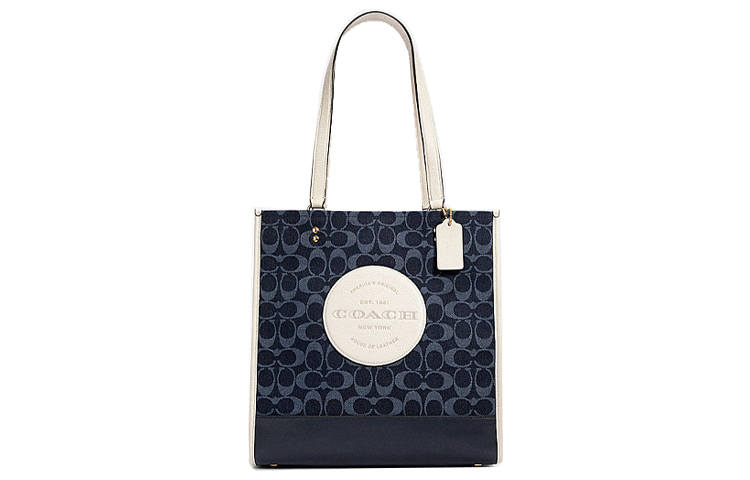 COACH Dempsey Fabric With Leather Tote Bag, Shopping Bag, Handbag, Shoulder Bag Medium Women's Monogram Denim