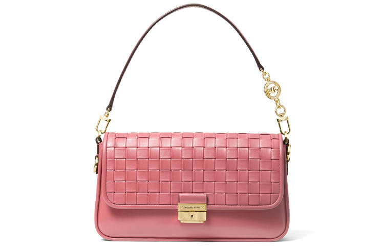 MICHAEL KORS Bradshaw Cow Leather Baguette Shoulder Bag Women's Light Rose Red