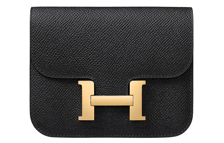 HERMES Constance Slim Gold tone Lock Epsom Leather Wallet, Card Holder, Fanny Pack Small Women's 89 Noir Black