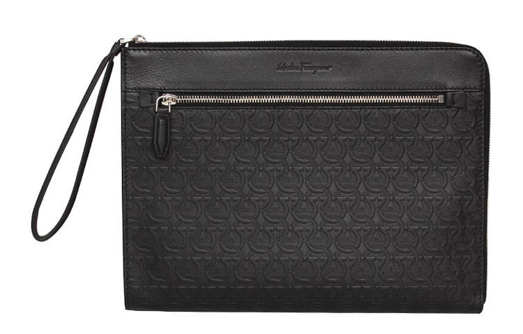 FERRAGAMO Cow Leather Clutch Men's Black