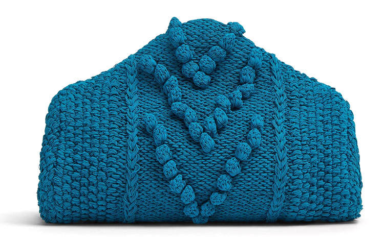 Bottega Veneta Knitted Fabric Sheepskin Handbag Clutch Women's Lake Color