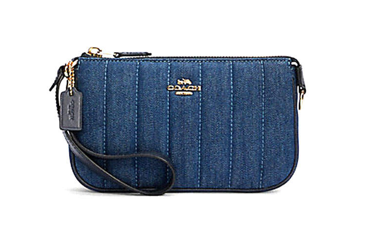 COACH Nolita Quilting Denim With Leather Pochette Underarm Clutch Wrist Bag Handbag Small Women's Blue