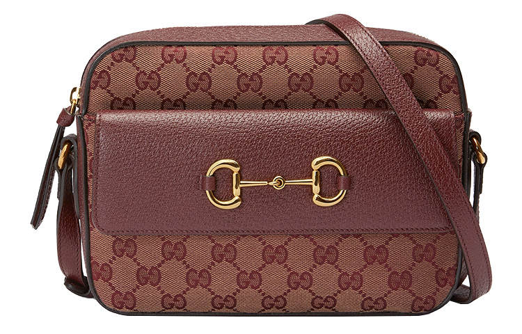 GUCCI Canvas With Leather Camera Bag, Shoulder Bag, Crossbody Bag Small Women's Burgundy