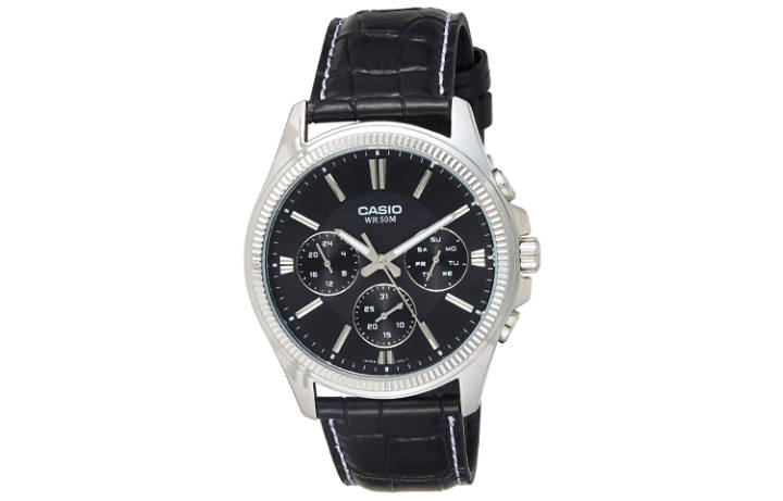 CASIO CASIO STANDARD DRESS 3 Eye Quartz Movement Leather Strap Watch Men's Watches Black Dial